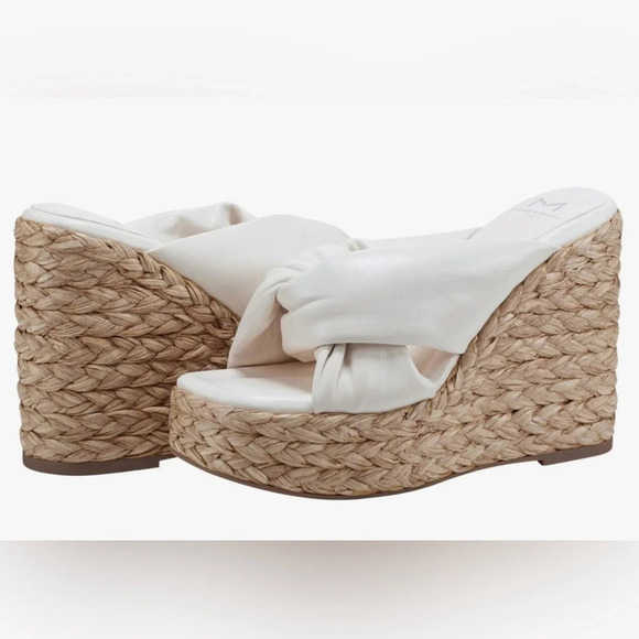 Marc Fisher Navina Espadrille Wedge Sandal Ivory/ Leather Sz 8.5 - Picture 1 of 11
